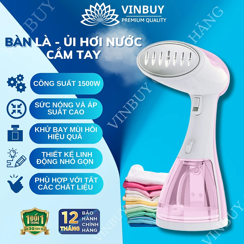 Bàn Là Hơi Nước Cầm Tay VinBuy Công Suất 1500W - Hàng Chính Hãng - màu hồng