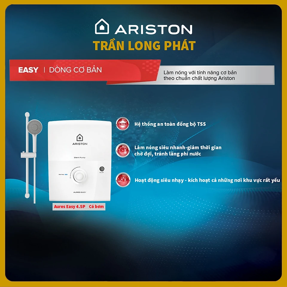 Máy Nước Nóng Ariston AURES EASY 4.5P Trực Tiếp Có Bơm - Hàng chính hãng chỉ giao HCM - CHAT với shop để hẹn lắp ạ .