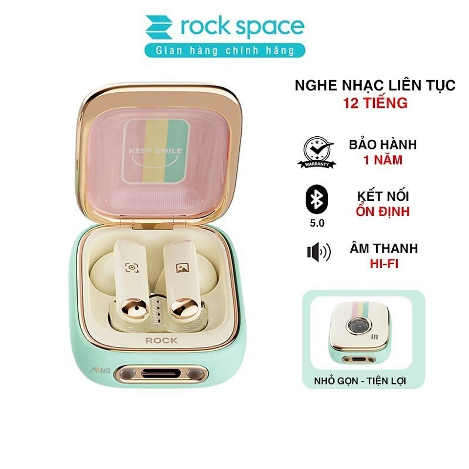 Tai nghe bluetooth Rock Retro nghe nhạc liên tục 12h - Hàng chính hãng bảo hành 1 năm - Kiểu máy ảnh