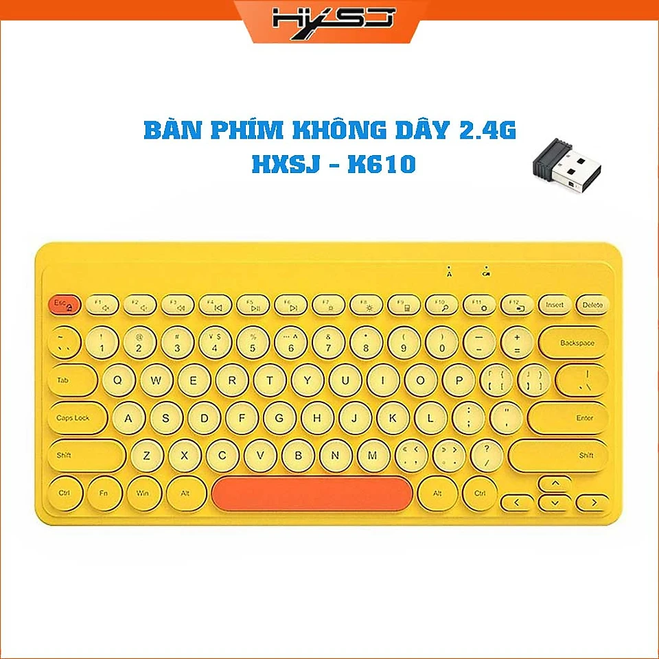 Bàn phím không dây HXSJ K610 - Kết nối 2.4G giảm ồn, gọn nhẹ dễ mang đi, phù hợp Mac PC Laptop Điện thoại - Hàng chính hãng - Pale Yellowish - Limited Version