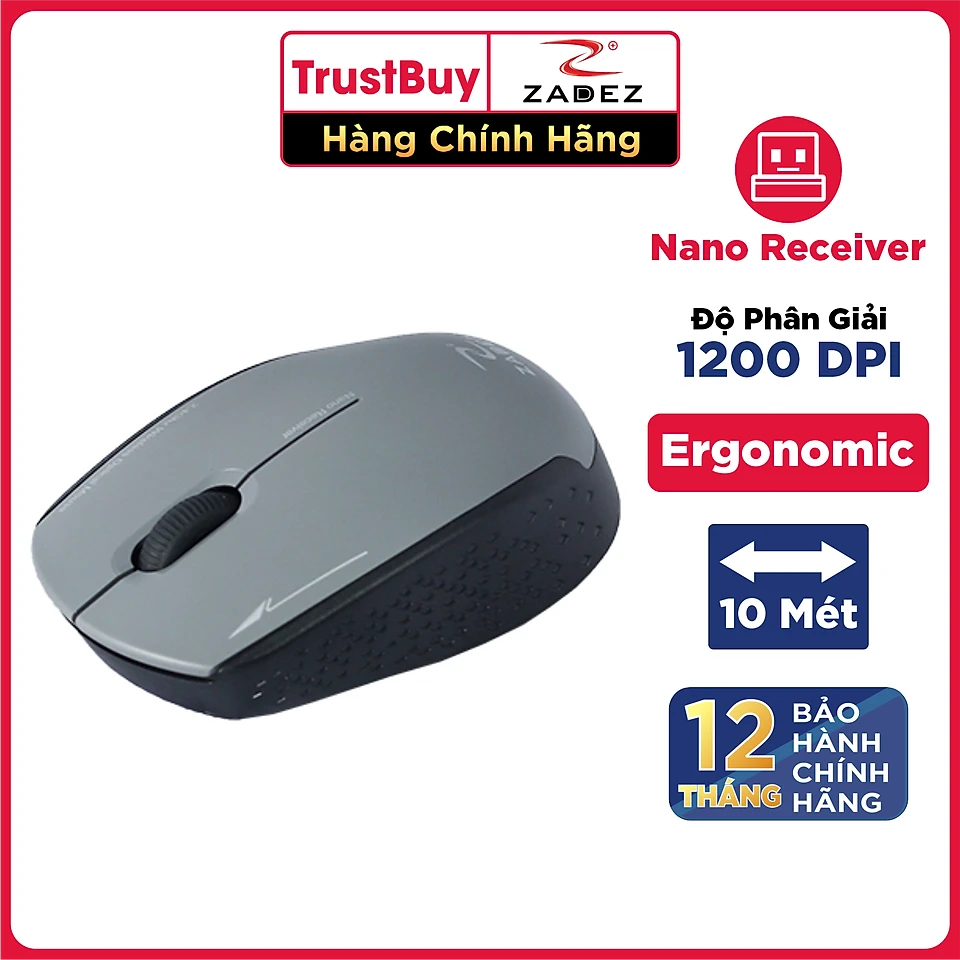 Chuột Không Dây Wireless ZADEZ M331 - Hàng Chính Hãng - Màu Xám