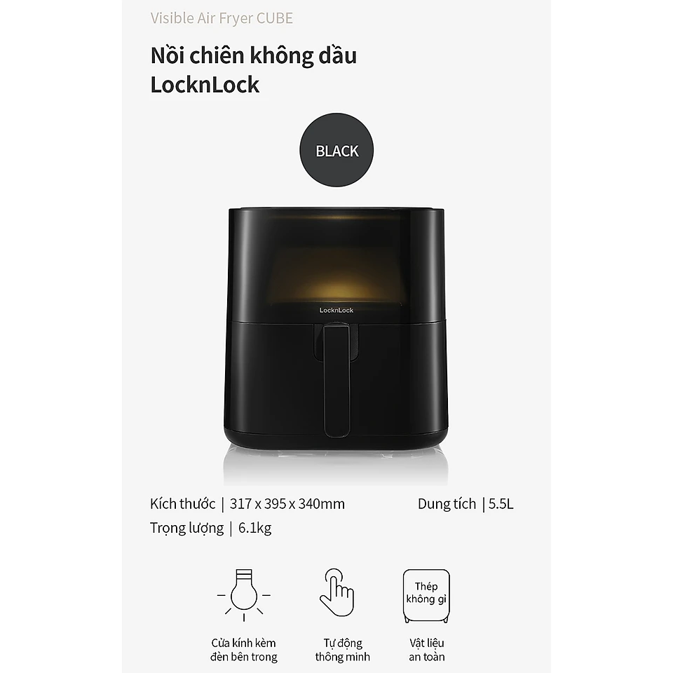 Nồi chiên không dầu Lock&Lock 5.5 lít EJF996BLK