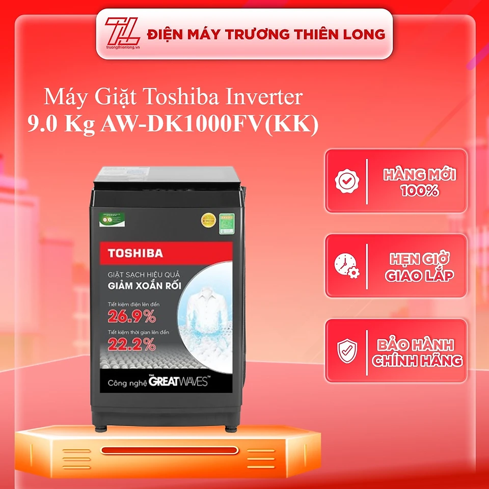 Máy giặt cửa trên Toshiba Inverter 9.0 kg AW-DK1000FVKK Model 2020 - Chỉ giao HCM