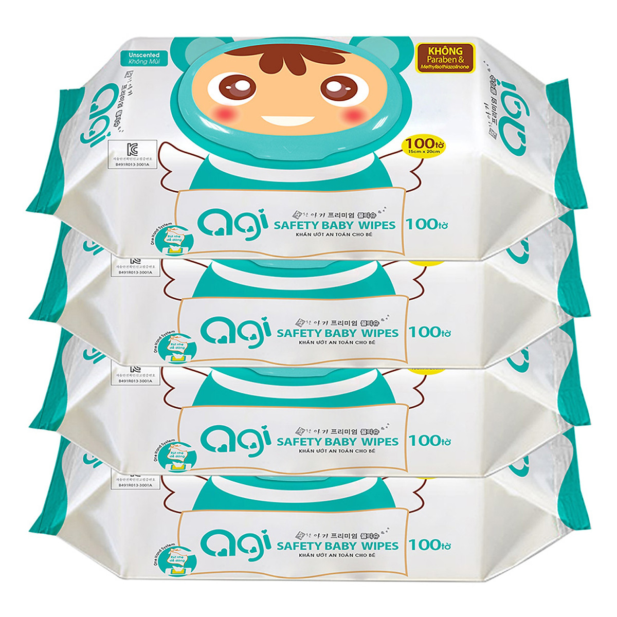 Bộ 4 Gói Khăn Ướt Không Hương Agi (100 Tờ x 4) - Giao Mẫu Ngẫu Nhiên