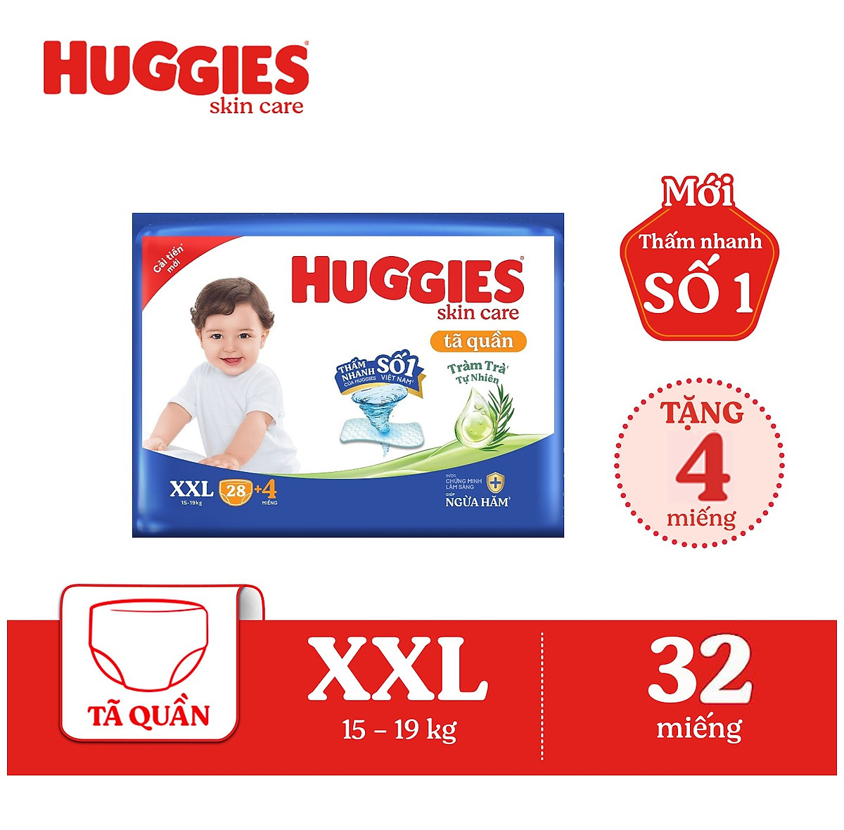 Size XXL28+4 Tã quần Huggies Skin Care Jumbo