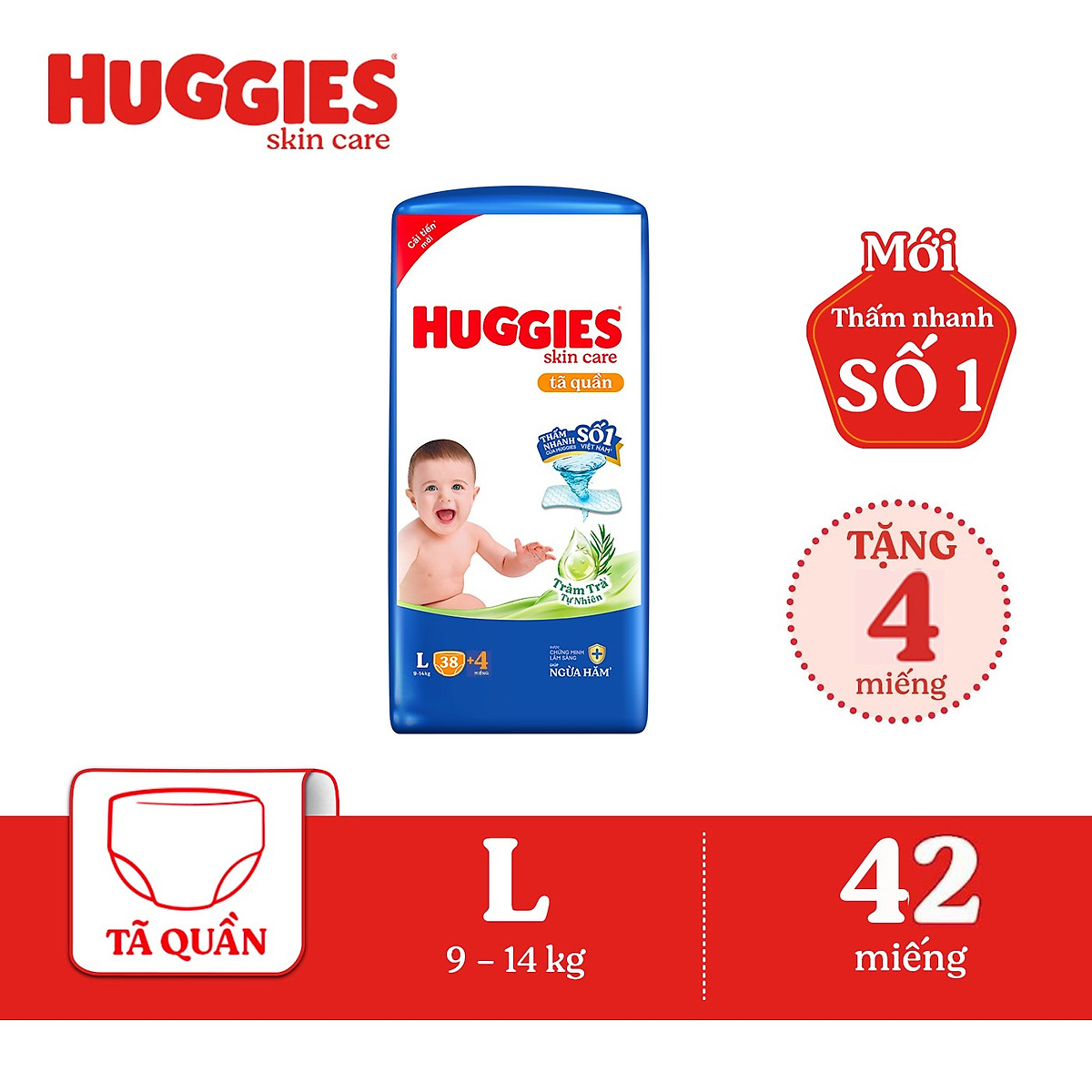 [Gift] Size L38+4 Tã quần Huggies Skin Care Jumbo