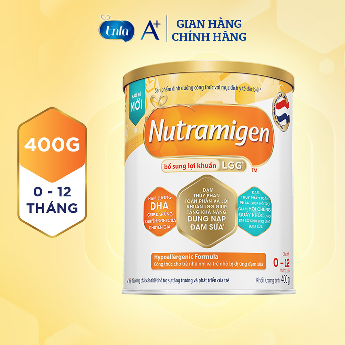 Sữa bột Nutramigen A+ LGG - Sữa cho trẻ dị ứng đạm sữa bò cho trẻ 0-12 tháng (400g)