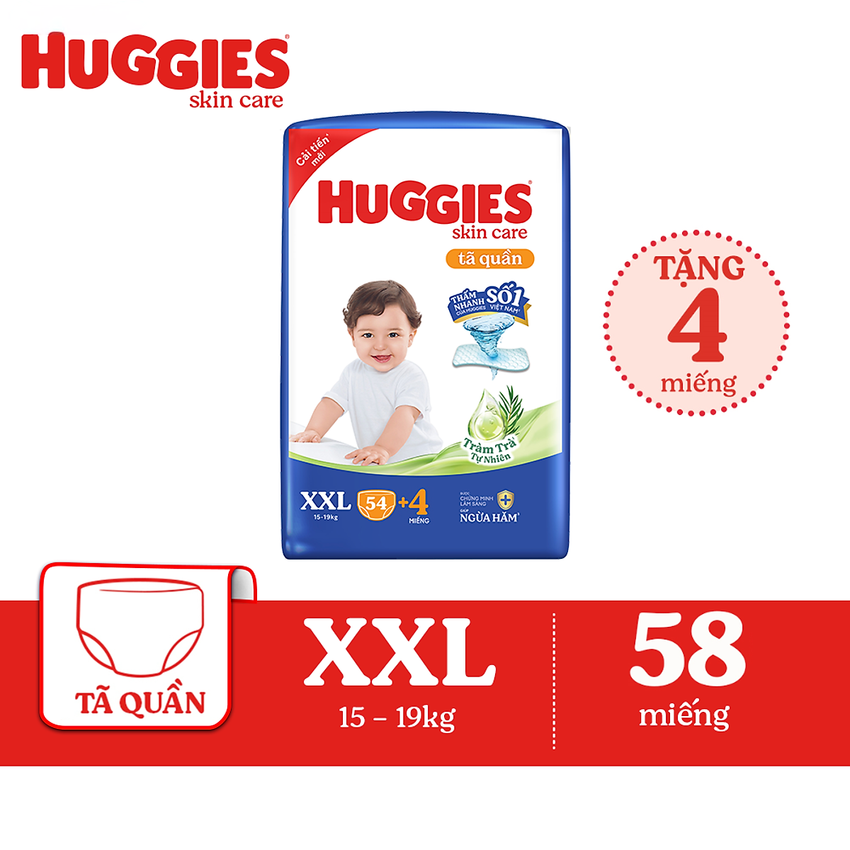 Tã/bỉm quần Huggies Skin Care Super Jumbo XXL54+4