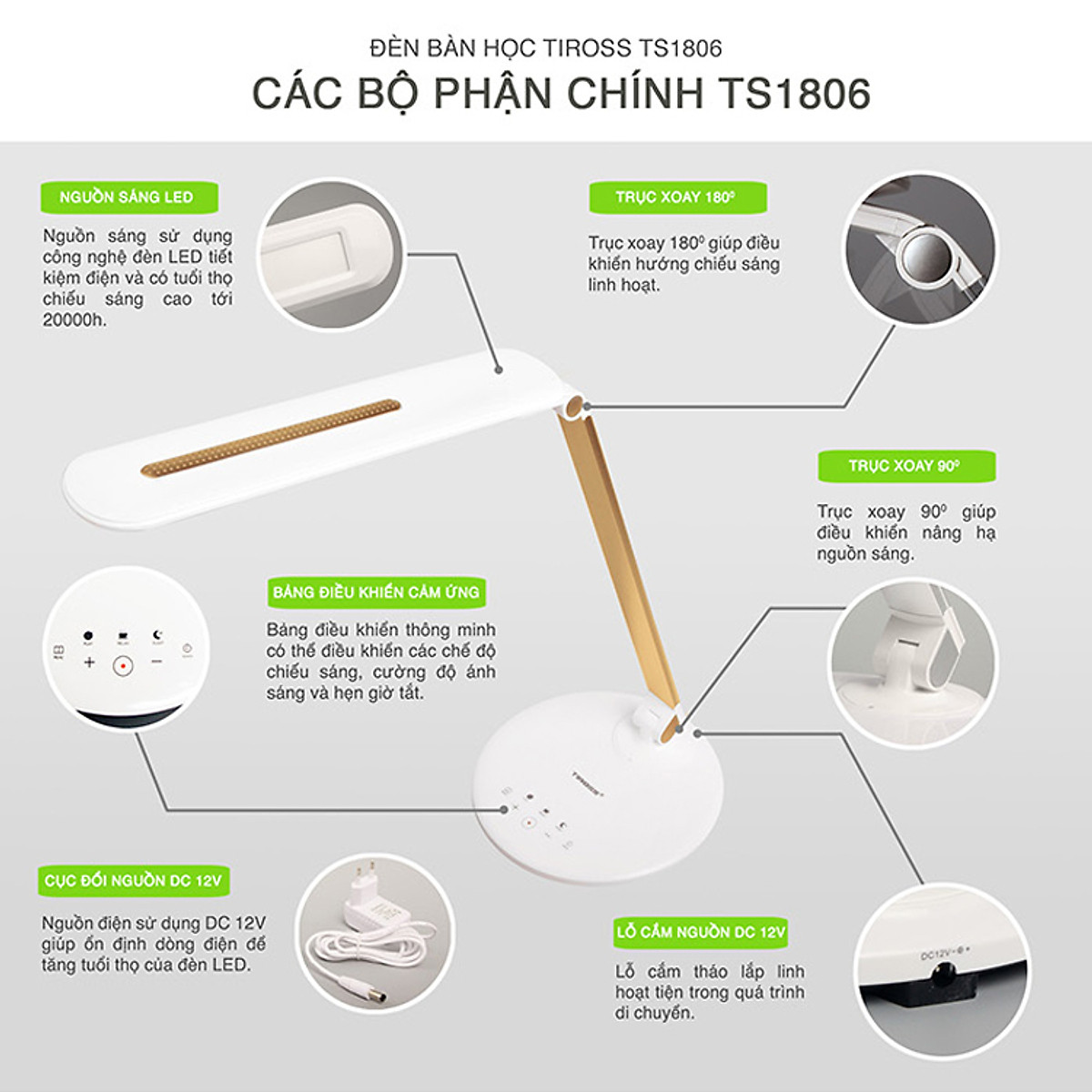 Đèn Bàn LED Chống Cận Tiross TS1806 - 8W - Màu Silver
