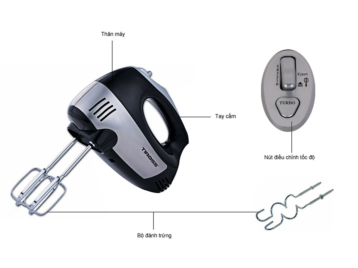 Máy đánh trứng Tiross TS5400 - Đen - Hàng chính hãng