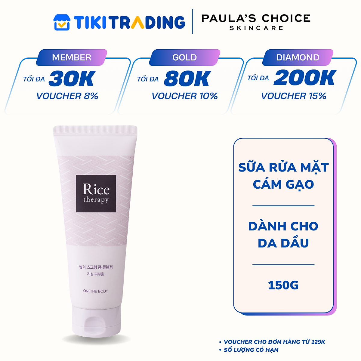 [Hàn Quốc] Sữa rửa mặt tạo bọt chiết xuất cám gạo cho da dầu On The Body: Rice Therapy Rice Bran Scrub Foam Cleanser 150g