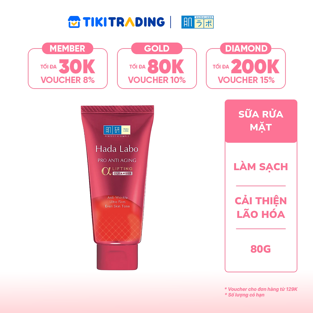 Sữa rửa mặt cải thiện dấu hiệu lão hóa dạng kem Hada Labo Pro-Aging Retinol B3 Cleanser 80g