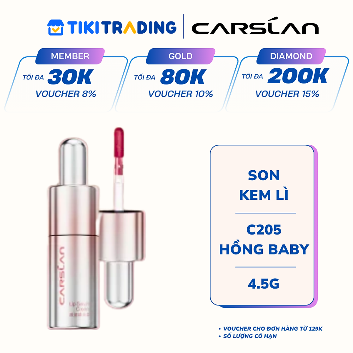 Son kem lì Carslan dưỡng ẩm giảm thâm môi làm mờ vân môi 4.5g - C205