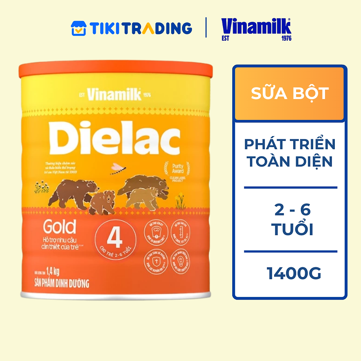 Sữa bột Vinamilk Dielac Alpha Gold 4 1400g (cho trẻ từ 2- 6 tuổi)