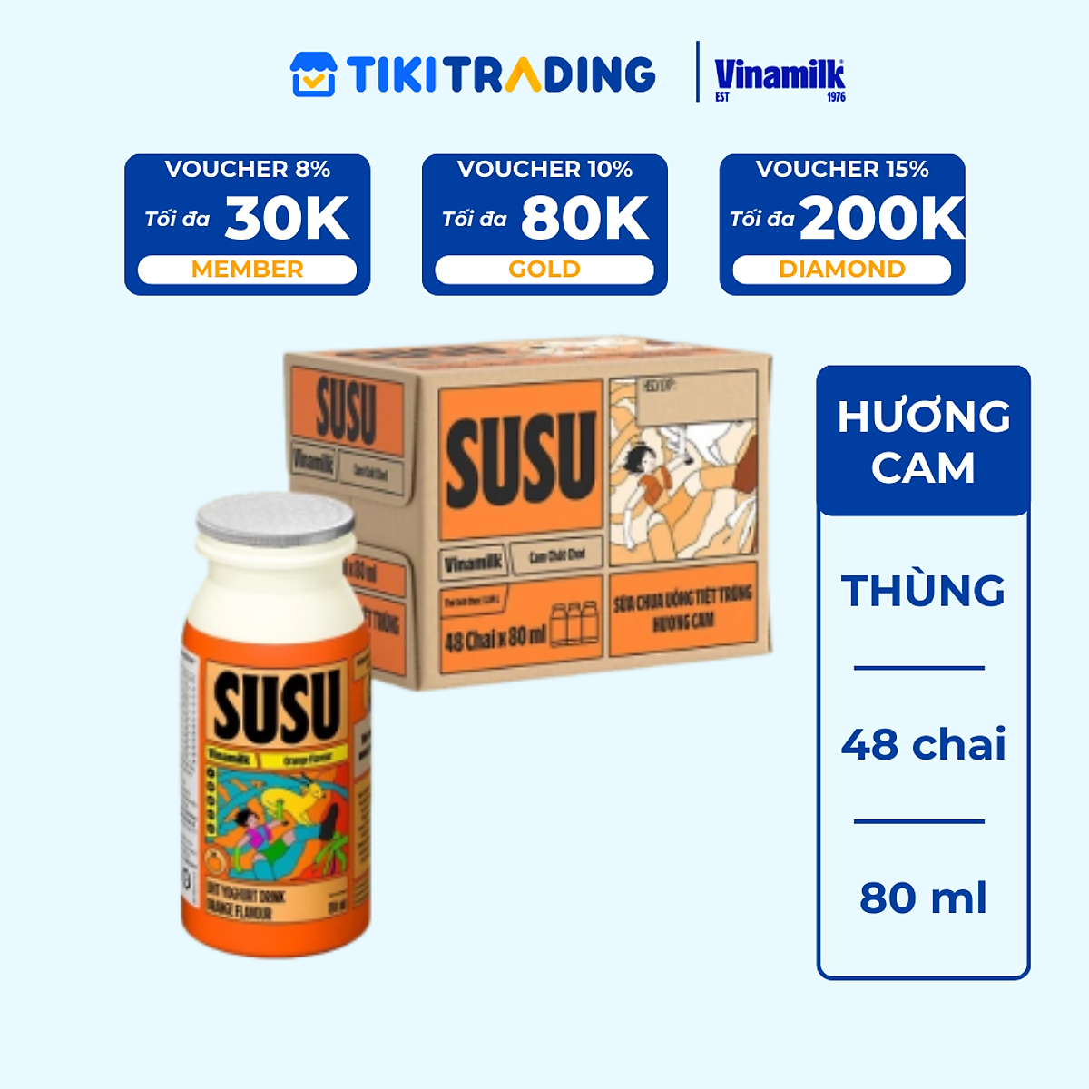 Sữa chua uống hương cam Vinamilk Susu - Thùng 48 chai 80ml