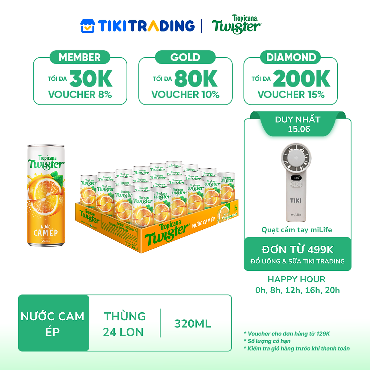 Thùng 24 Lon Nước Trái Cây Twister Cam (320ml/Lon)