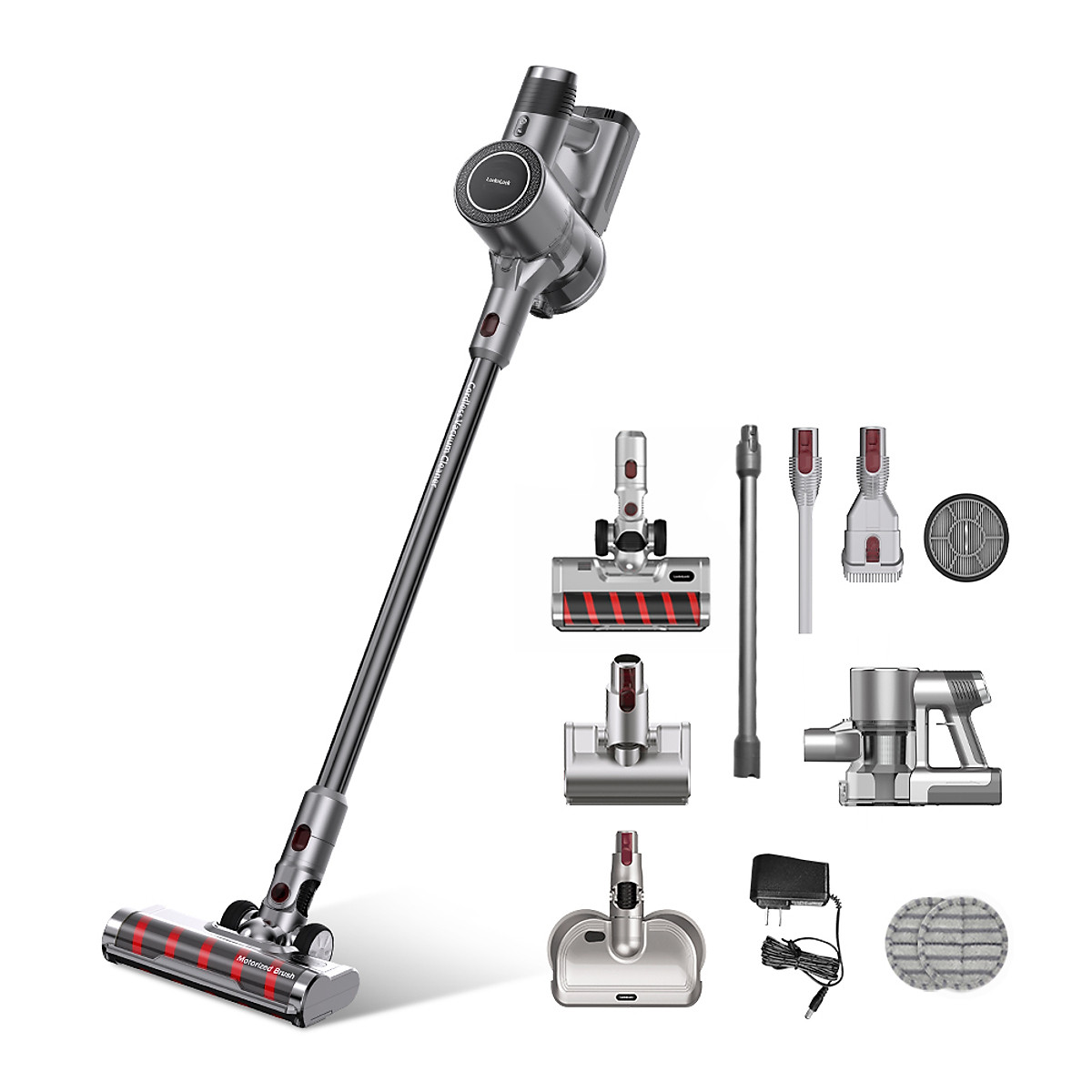 Máy hút bụi không dây Lock&lock ENV356GRY đa năng cầm tay 3 trong 1 (lau sàn, hút bụi, hút bụi giường nệm), động cơ BLDC - Hàng chính hãng - Máy hút bụi + giá đỡ