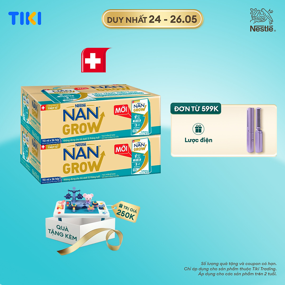 Bộ 2 Thùng 36 hộp Sữa pha sẵn Nestlé NANGROW sữa mát công thức từ Thụy Sĩ 9(4 x 110ml) - (Bé từ 1 tuổi) - Tặng Đồ chơi xếp hình công viên giải trí
