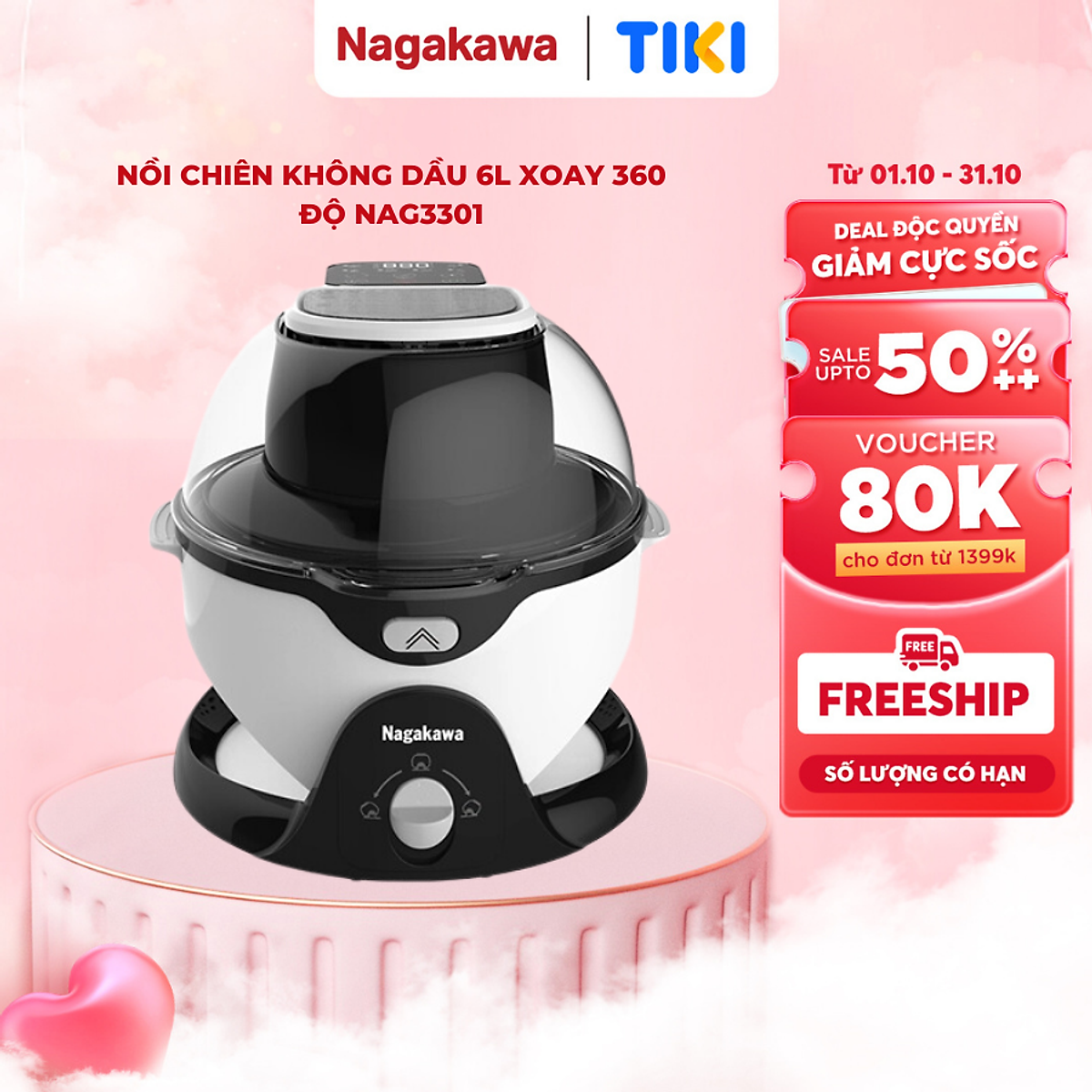 Nồi Chiên Đa Năng Đảo Chiều 360 độ Nagakawa NAG3301 (6 Lít) - Hàng chính hãng
