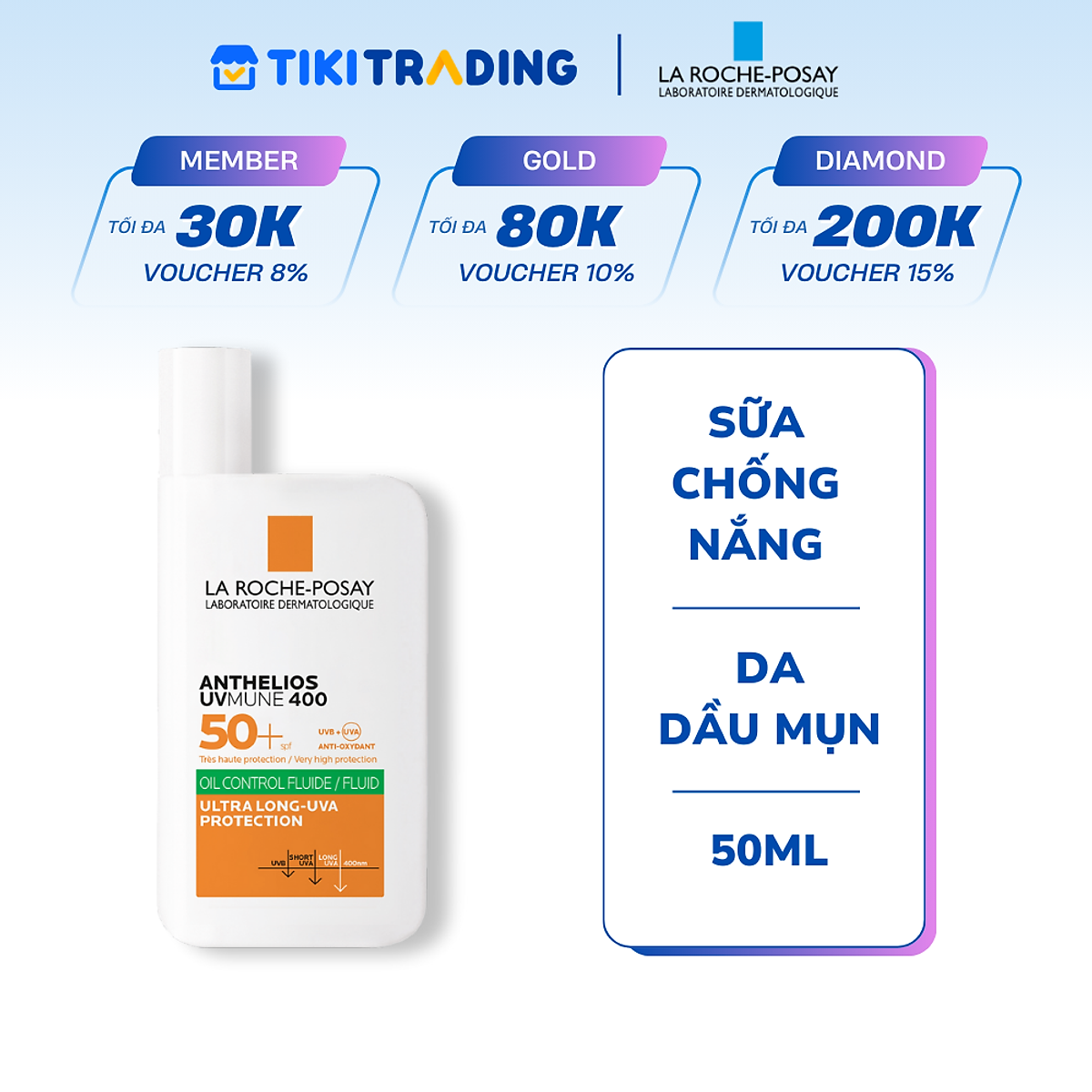 Sữa chống nắng La Roche-Posay cho da dầu mụn Anthelios UVMUNE400 Fluid - 50ml