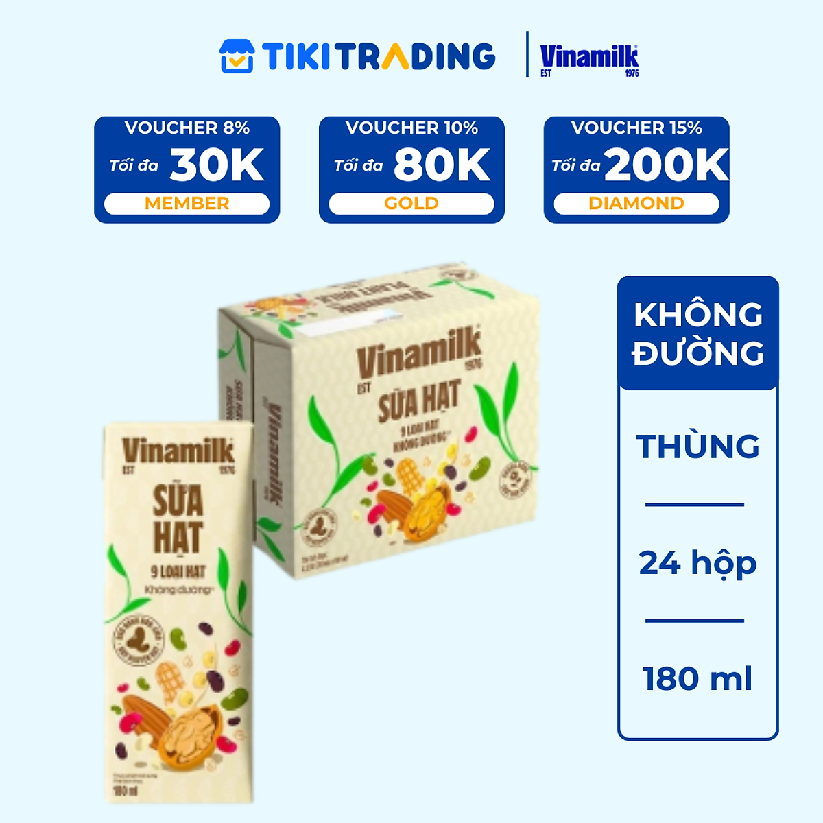 Thùng 24 hộp sữa 9 loại hạt không đường Vinamilk Super Nut 180ml