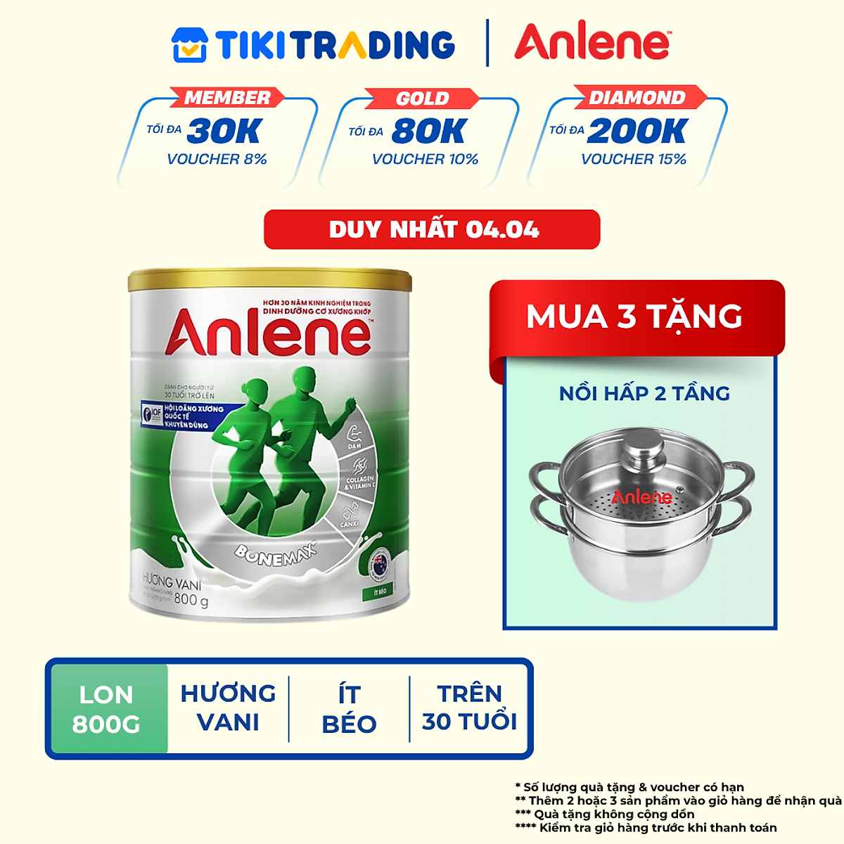 Bao bì mới - Sữa Bột Anlene Hương Vanilla (Hộp Thiếc 800g)