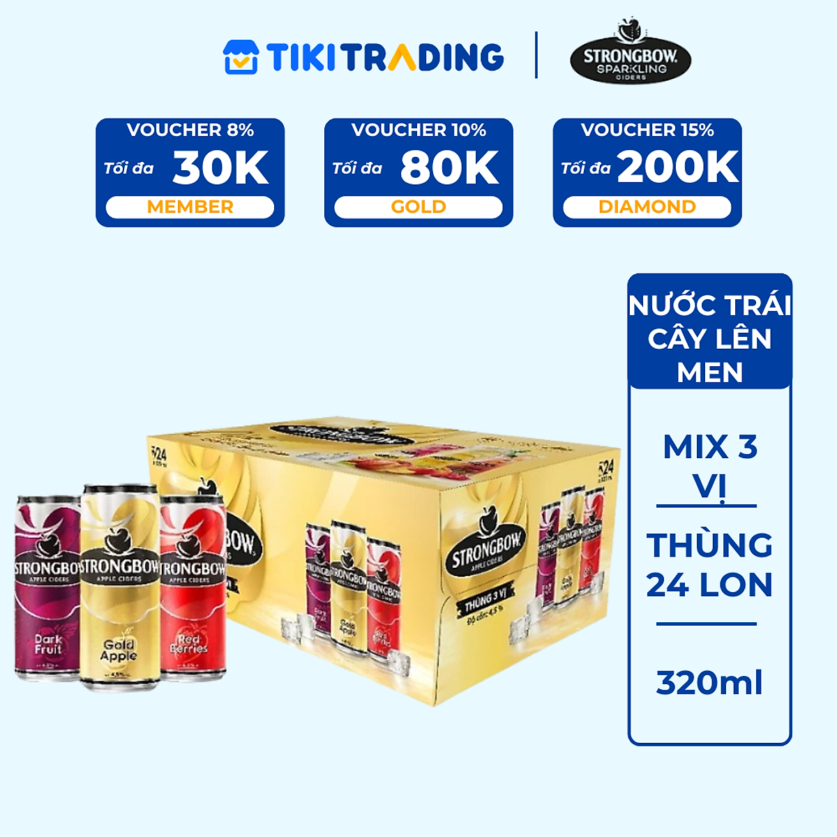 Thùng 24 Lon Nước Táo Lên Men STRONGBOW Mix 3 Vị 320ml/Lon
