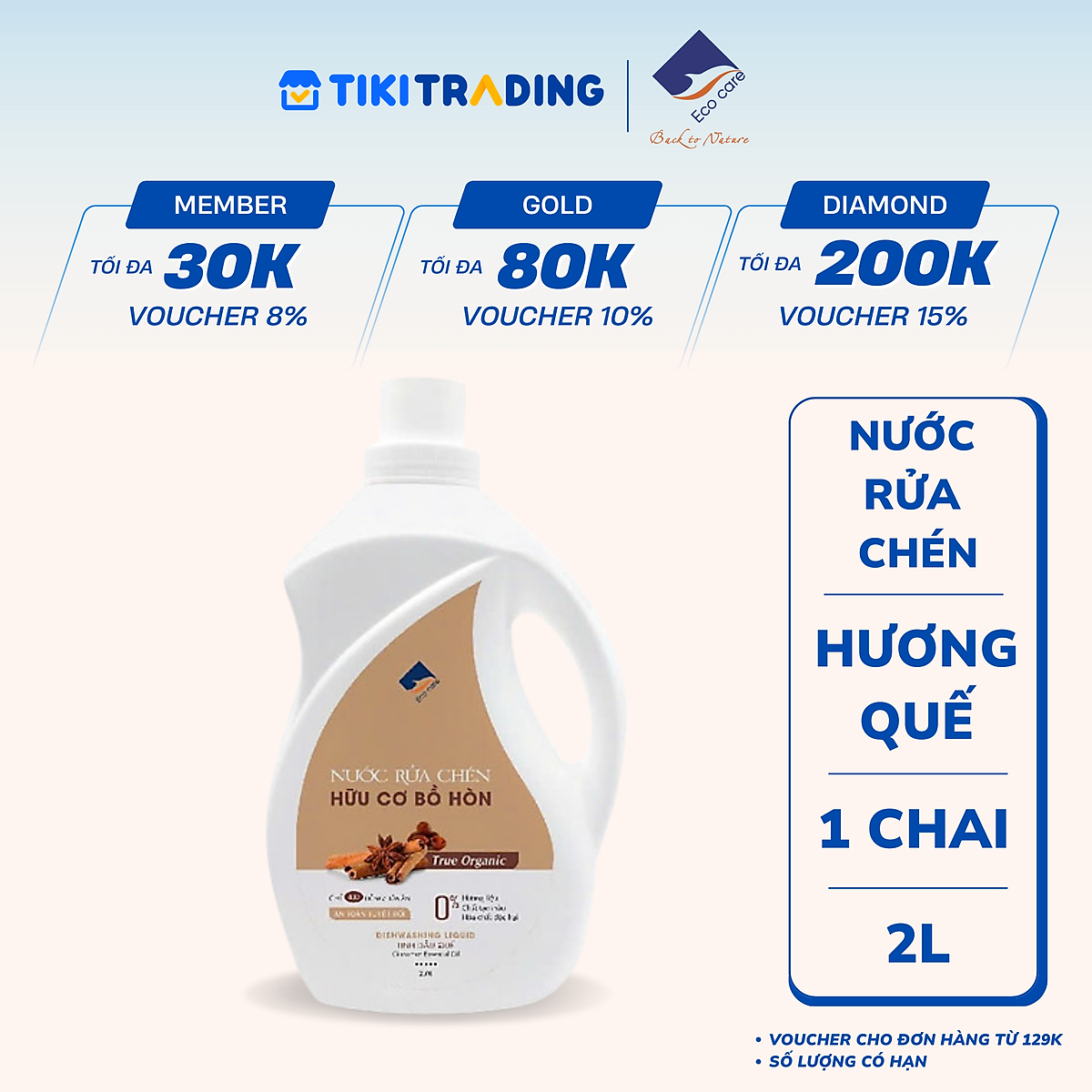 Nước rửa chén hữu cơ Bồ hòn Ecocare Chai 2000ml - Quế