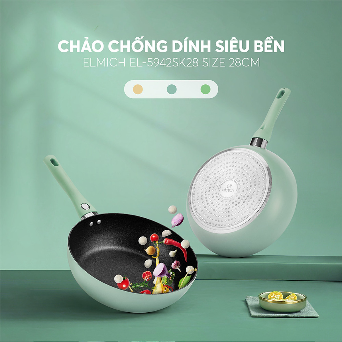 Chảo chống dính siêu bền Elmich EL5942SK - Hàng Chính Hãng - 28cm