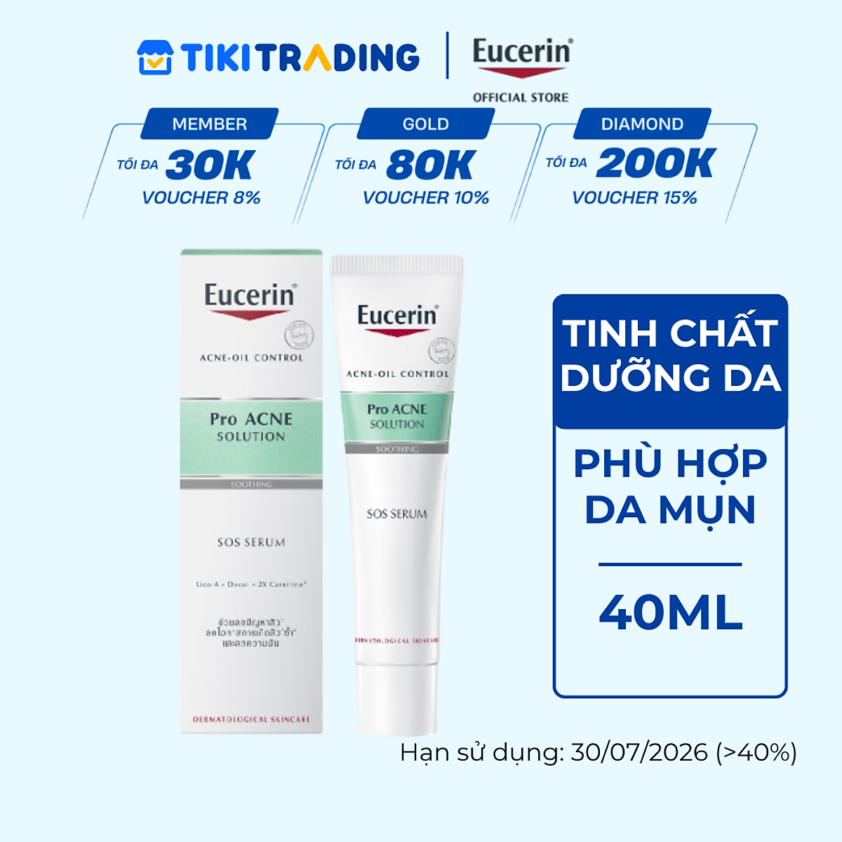 Tinh Chất Eucerin Dưỡng Cho Da Mụn Pro Acne Solution SOS Serum 40ml