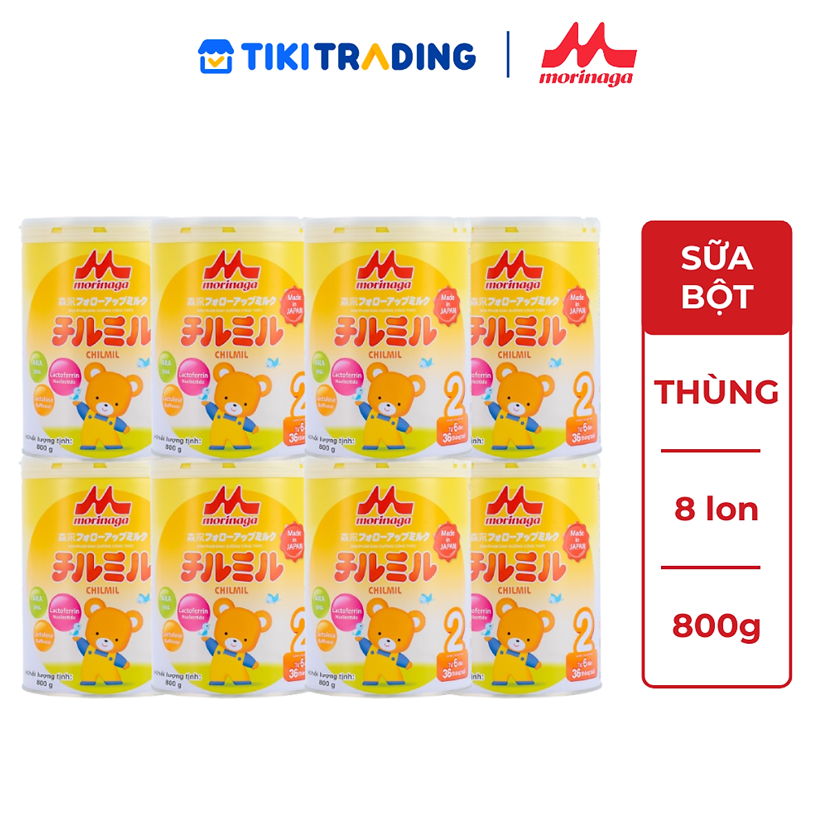 Thùng 8 lon sữa Morinaga Số 2 - Chilmil (800g)