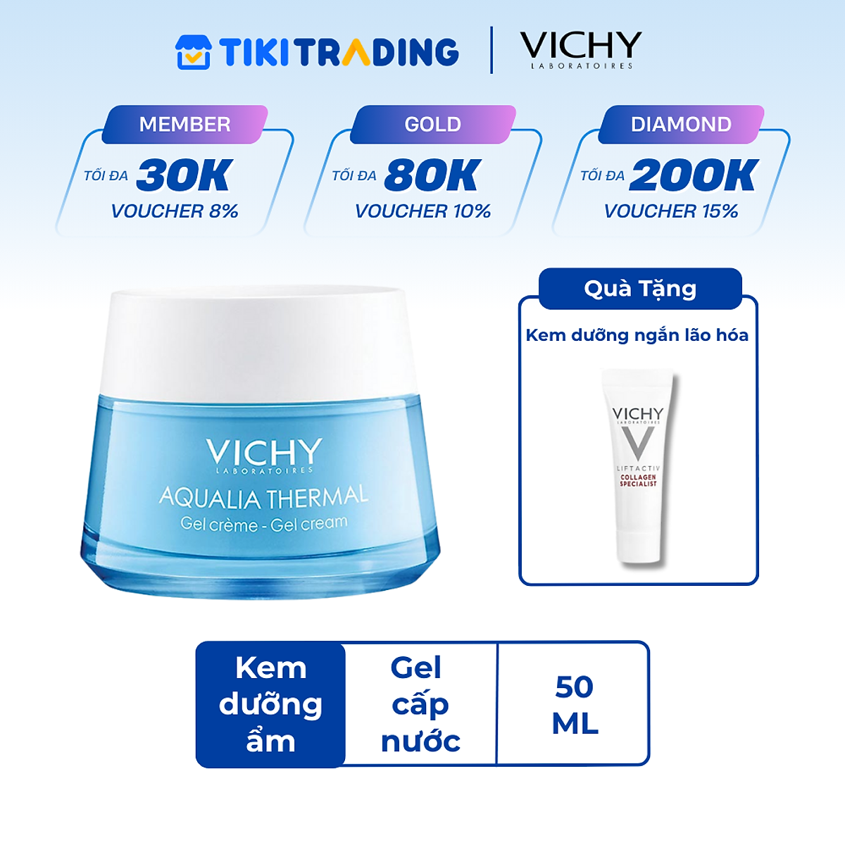 Kem dưỡng ẩm và cung cấp nước dạng gel Vichy Aqualia Thermal Cream-Gel 50ml