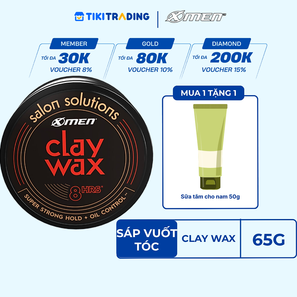Sáp vuốt tóc Xmen Salon Solution 65g - 8h giữ nếp với 3 lựa chọn - Clay Wax 65g
