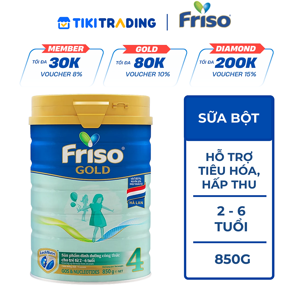 Sữa Bột Friso Gold 4 850g (Dành Cho Trẻ Từ 2 - 6 Tuổi)