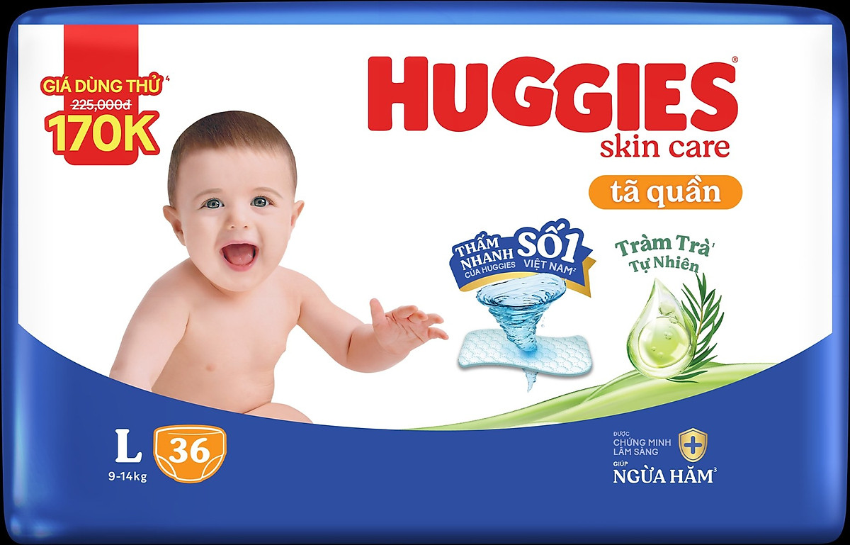 [Gift] Size L36 Tã/bỉm quần Huggies Skin Care Jumbo L36 miếng - Mẫu ngẫu nhiên