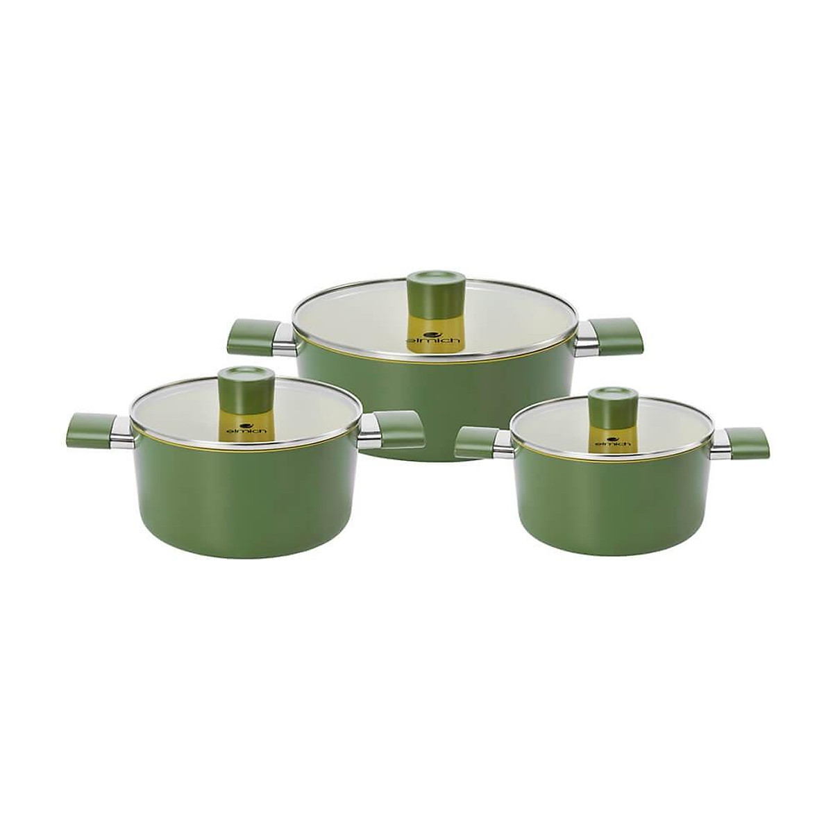 Bộ nồi phủ sứ chống dính Elmich Olive EL-5228OV03 size 18,20,24cm - Hàng chính hãng
