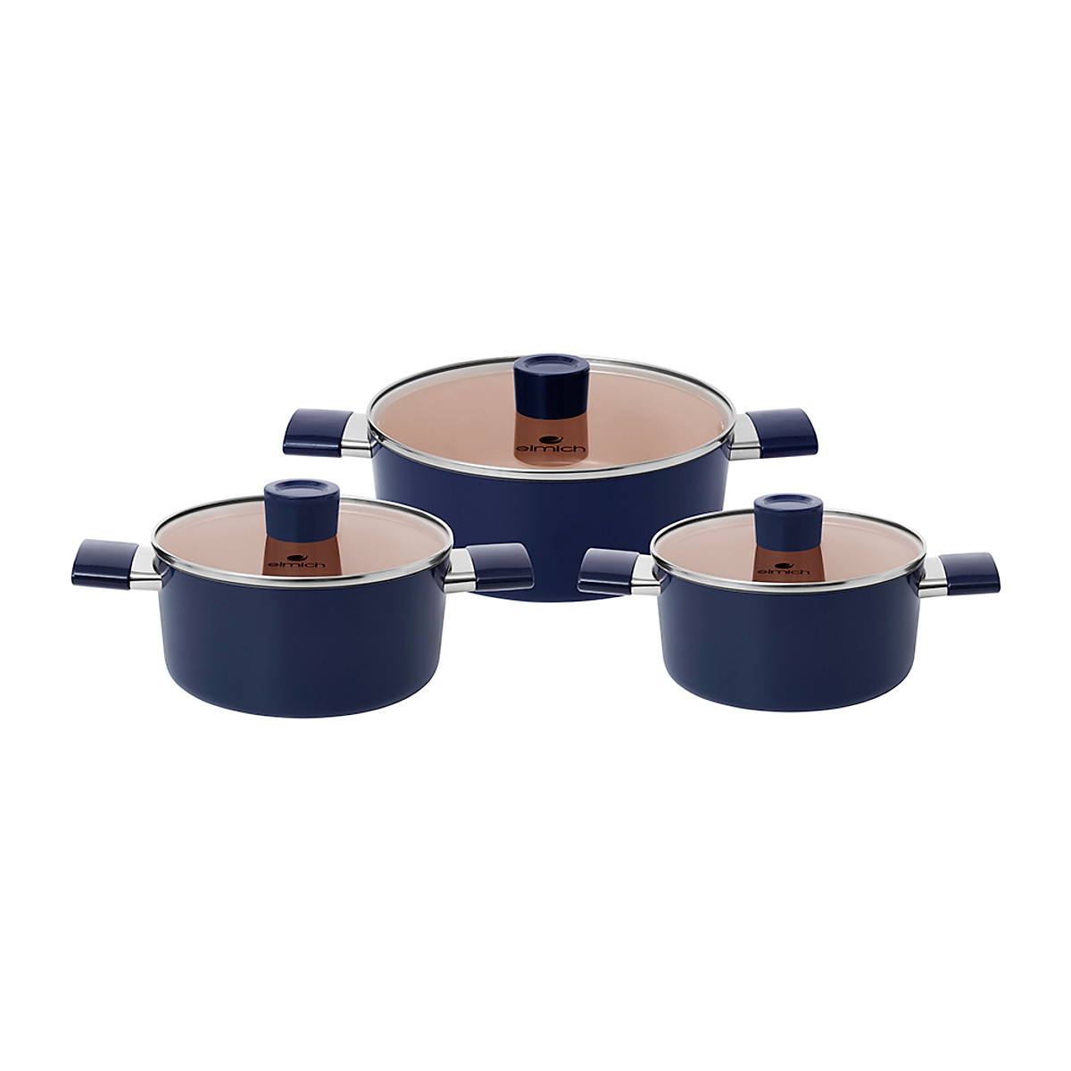 Bộ nồi chống dính Ceramic Elmich EL5240 Size 18,20,24cm - Xanh Navy
