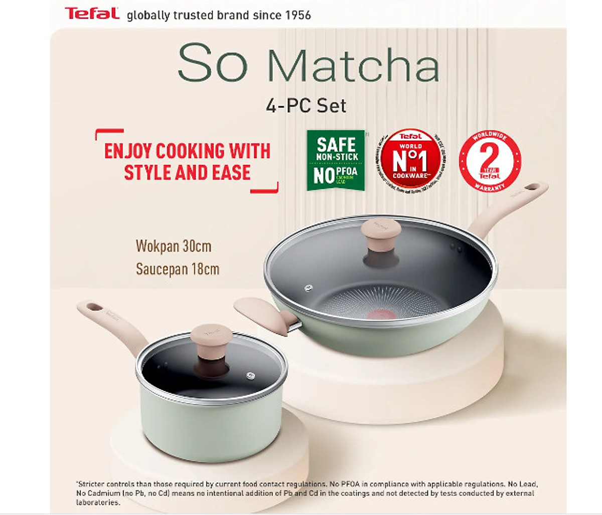 Bộ 2 nồi cán dài chảo xào Tefal So Matcha - 18-30cm