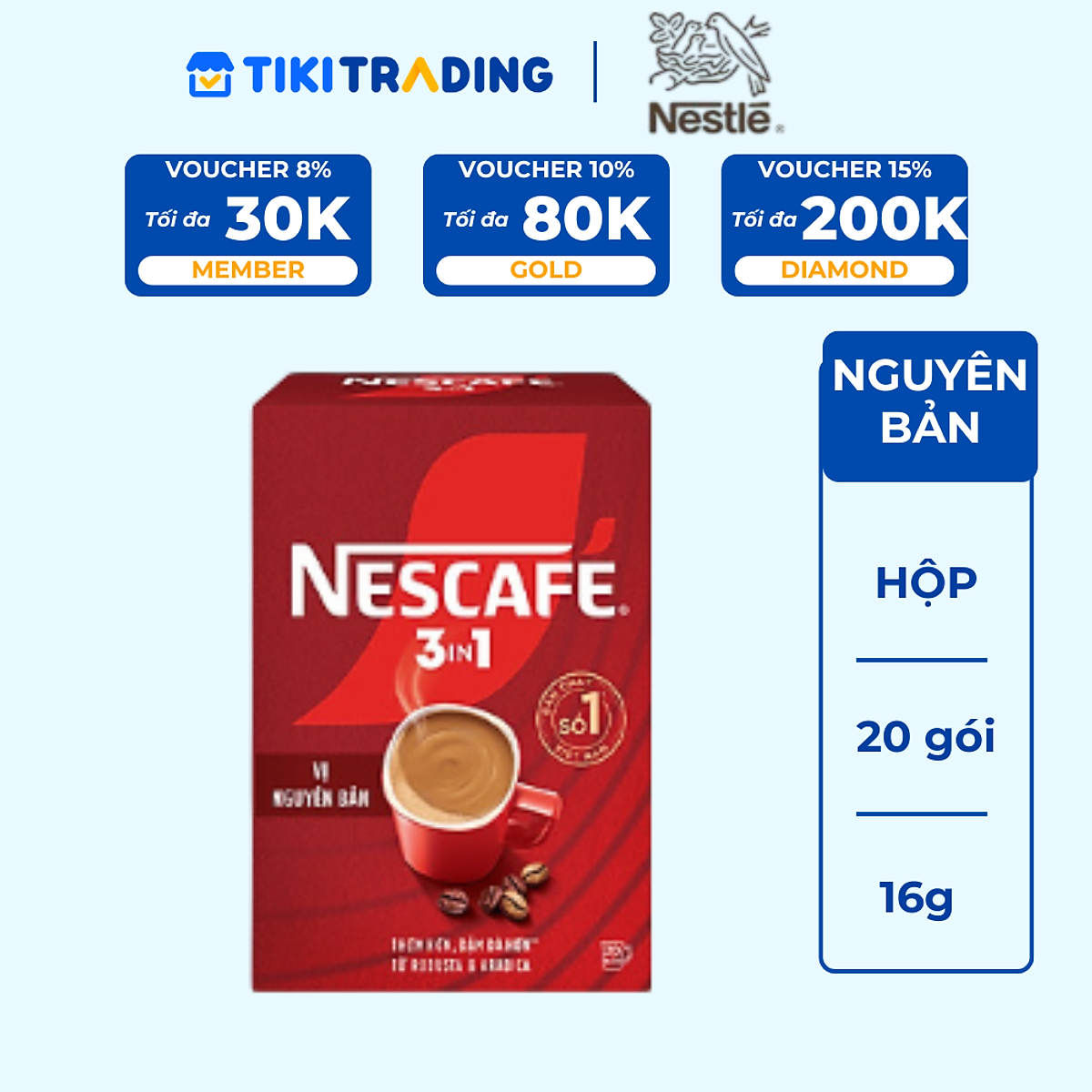 Cà phê hoà tan NESCAFÉ 3IN1 VỊ NGUYÊN BẢN - công thức cải tiến (hộp 20 gói x 16g )