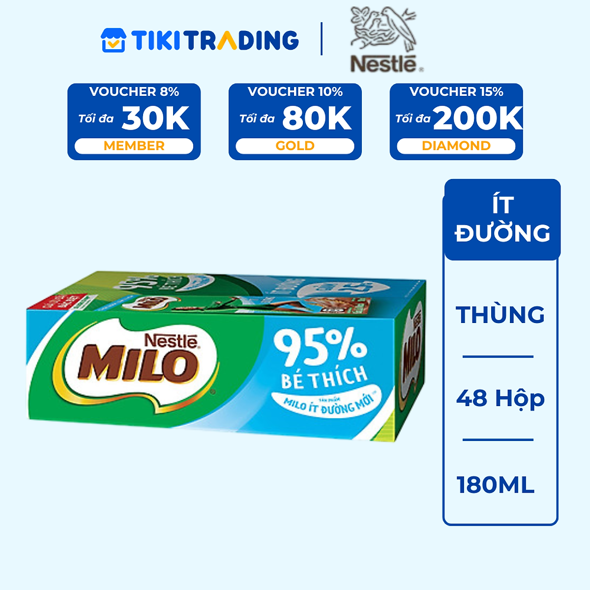 Thùng 48 Hộp Sữa Nestlé Milo Ít Đường (180ml/ Hộp)