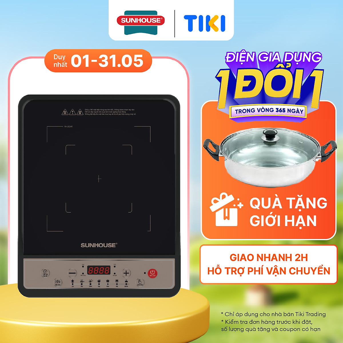 Bếp Từ Đơn Sunhouse SHD6157 (1800W) - Kèm Nồi Lẩu - Hàng Chính Hãng