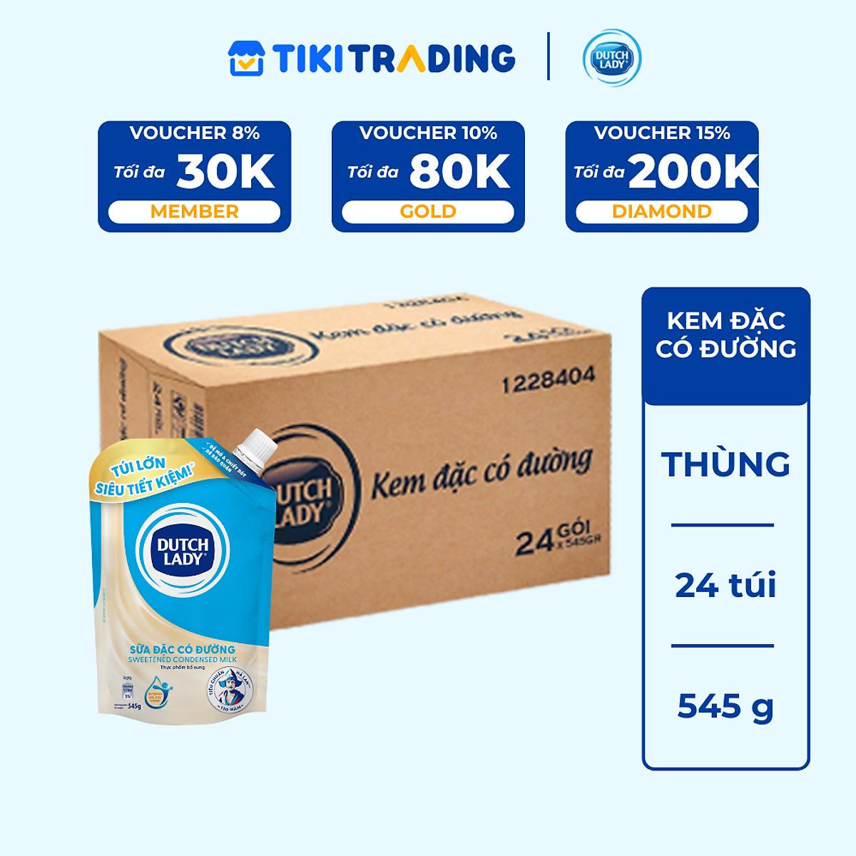 Thùng 24 túi kem đặc có đường Dutch Lady (24 túi x 545g)