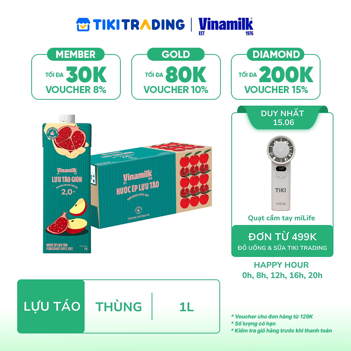Thùng 12 hộp Nước Ép Lựu Táo Vinamilk - Hộp giấy 1L