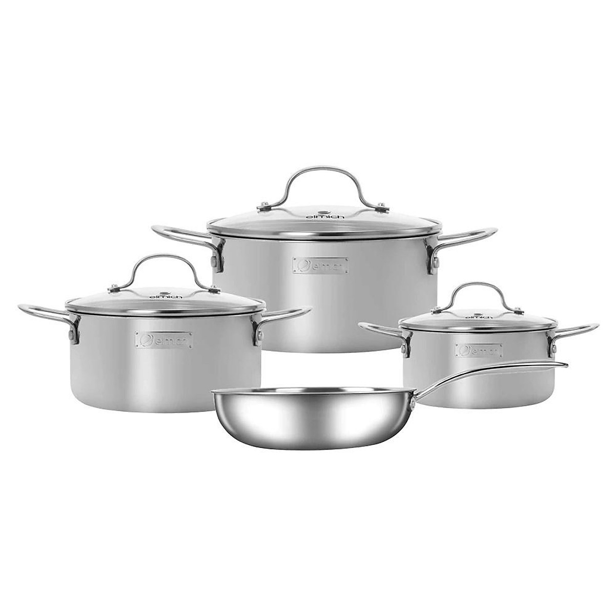 Bộ nồi inox nguyên khối Elmich Trimax EL-2136OL04 Size 16, 20, 24 chảo 24cm