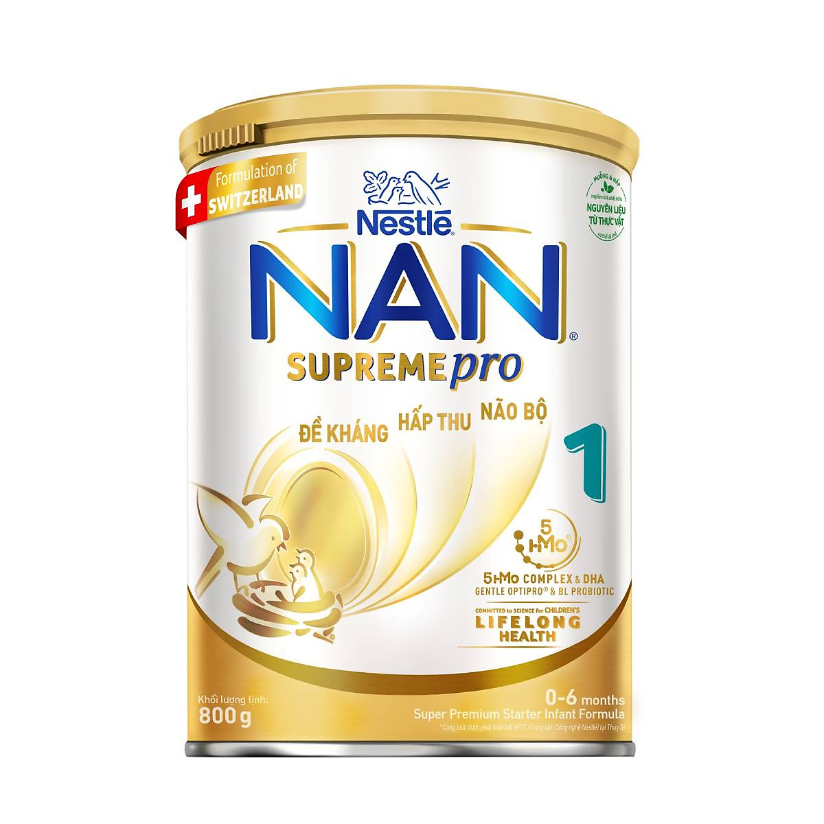 Sữa bột Nestlé NAN SupremePro 1 lon 800g nhập khẩu từ Đức với 5HMO   đạm Gentle Optipro (0 - 6 tháng)