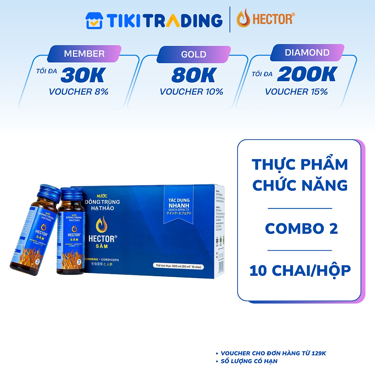 Thực phẩm chức năng - Tăng lực nhanh - Đông trùng hạ thảo Hector Sâm (Combo 2 hộp 20 chai) Dạng Nước, Uống Trực Tiếp, Tăng Cường Sinh Lý Nam Nữ, Phục Hồi Sức Khỏe, Nam, Nữ, Người Lớn Tuổi Đều Dùng Được (50ml/chai)