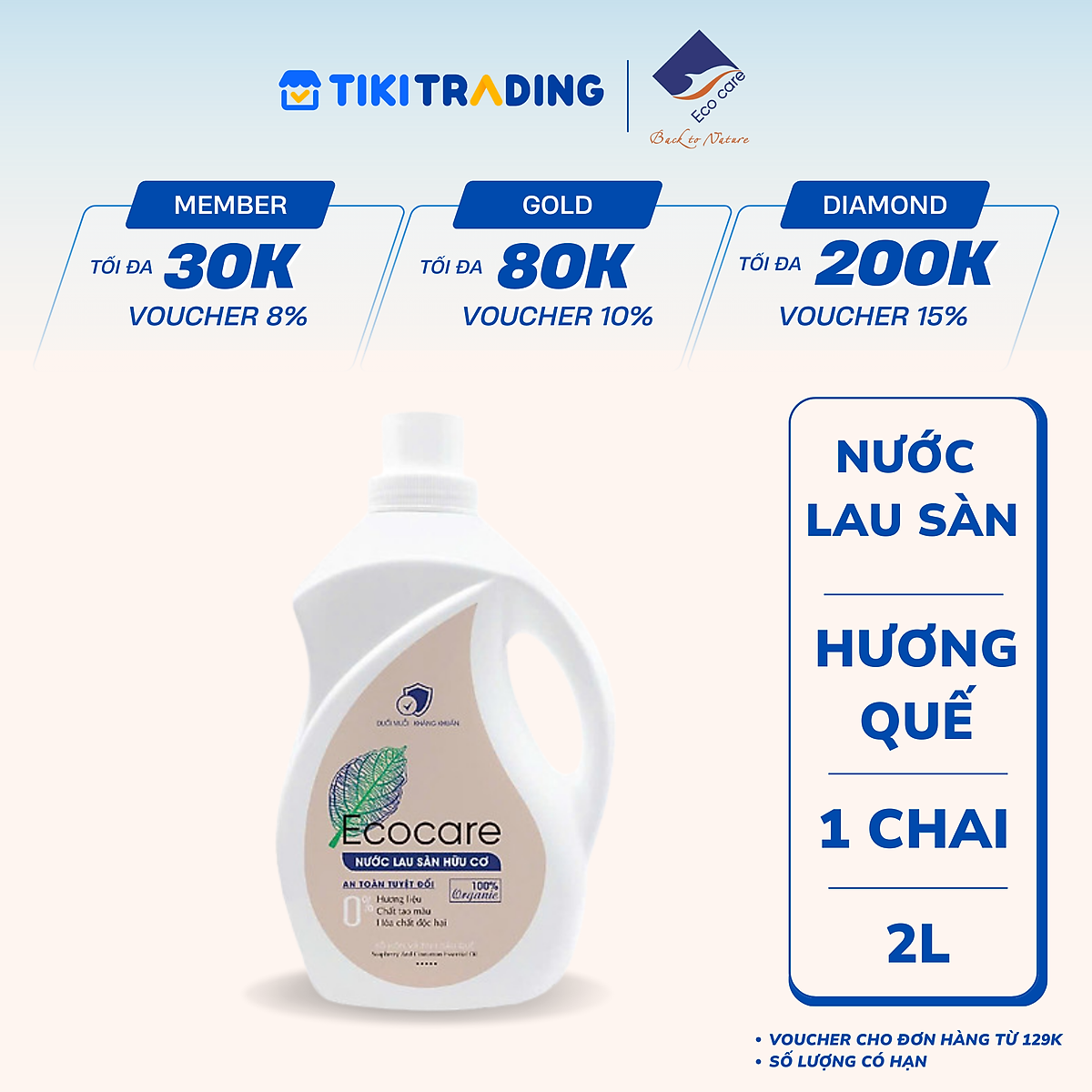 Nước Lau Sàn Hữu Cơ Bồ Hòn Ecocare Chai 2000ml - Quế