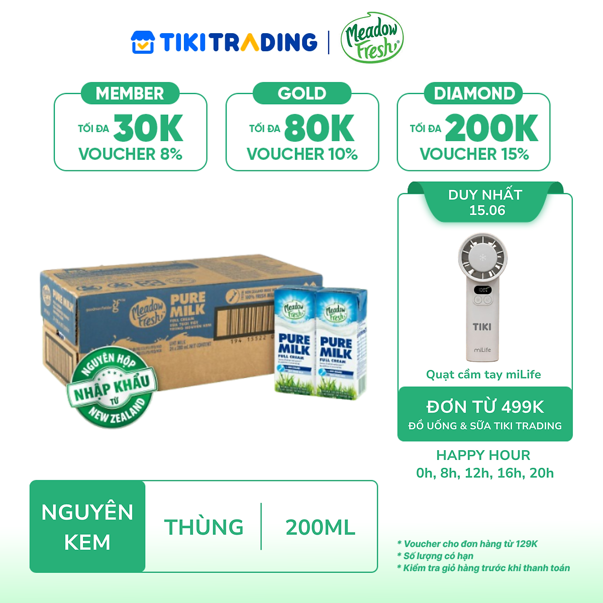 Thùng 24 Hộp Sữa Tươi Nguyên Kem Meadow Fresh (200ml / Hộp)