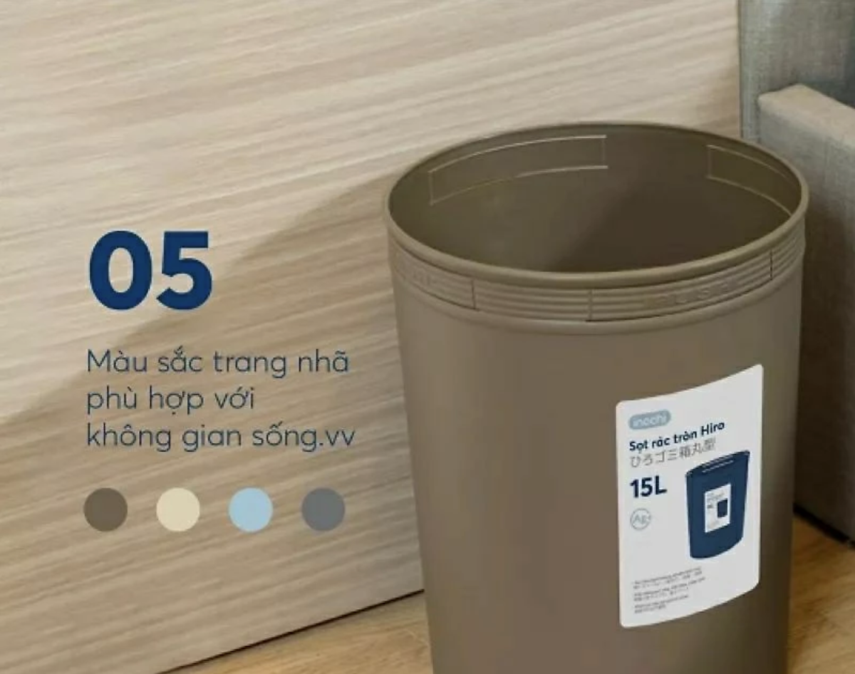 Sọt rác Inochi - Hiro 15L màu Be sữa/Ghi sữa/Xanh nhạt/Nâu café - Cafe
