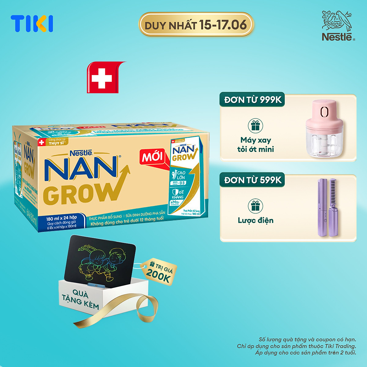 Thùng 24 hộp Sữa pha sẵn Nestlé NANGROW sữa mát công thức từ Thụy Sĩ 9(4 x 180ml) - (Bé từ 1 tuổi) Tặng Bảng viết LCD Kalpen